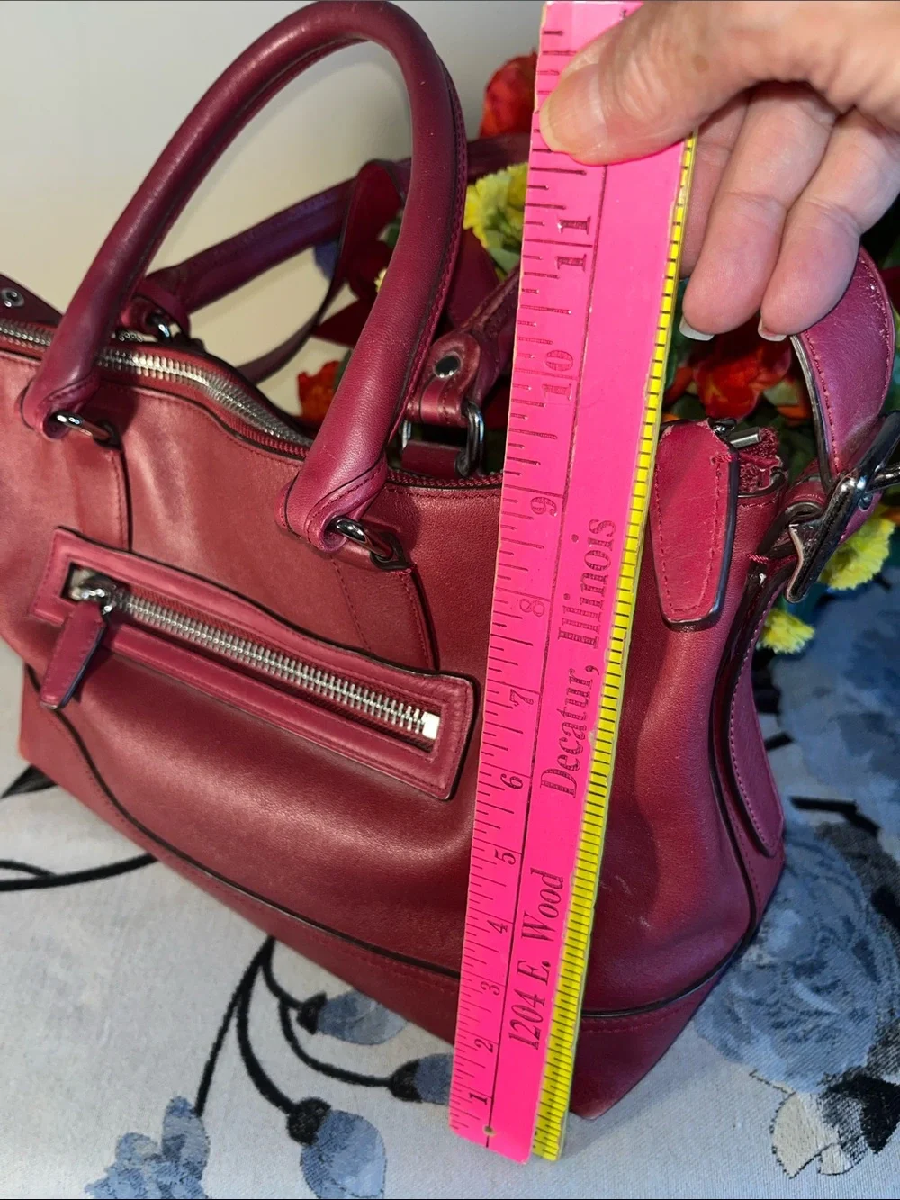 Coach Fuchsia Leather Shoulder Bag with Tassel Charm